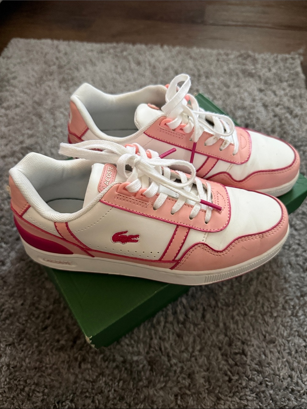 Lacoste White and Pink Low-Top Sneakers